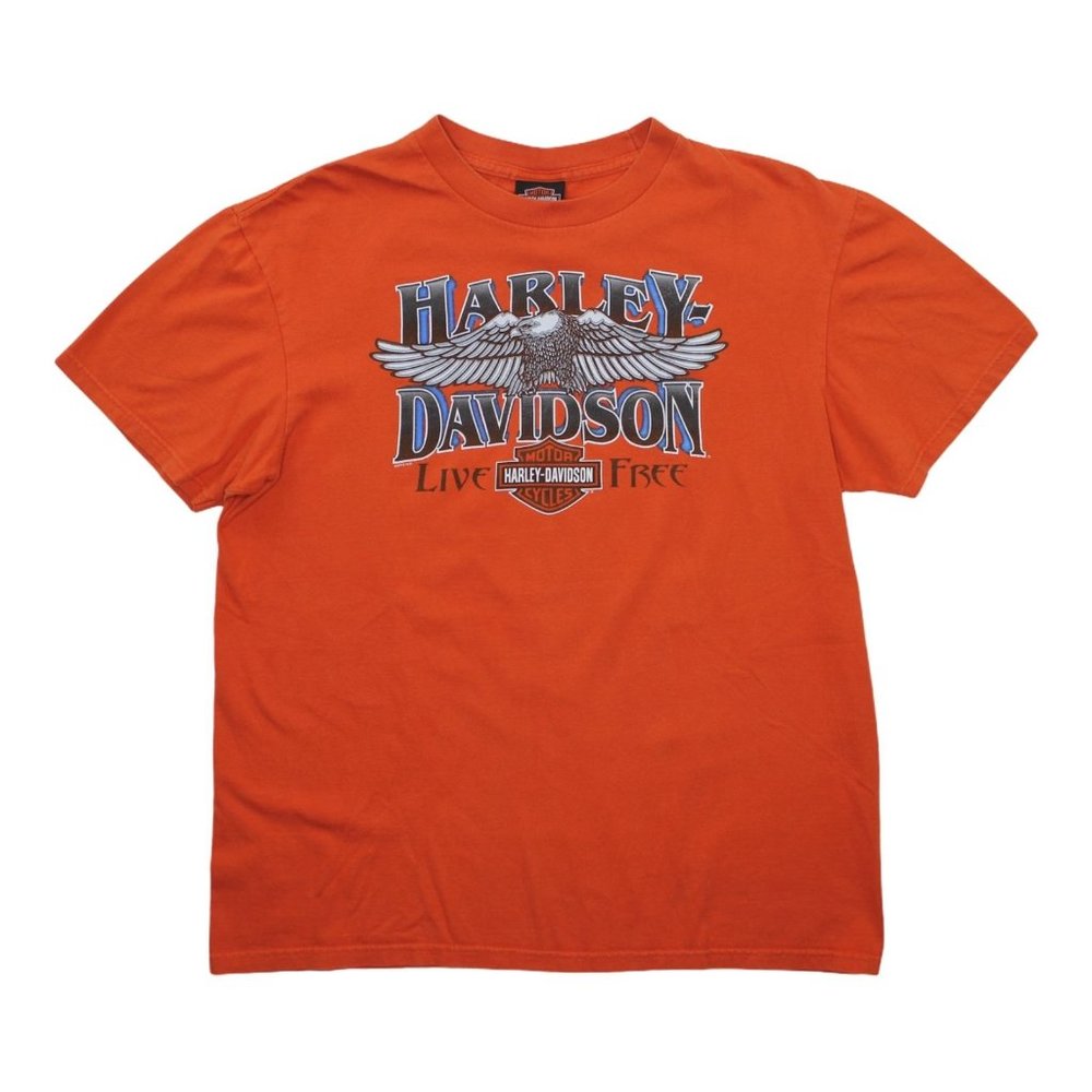 Harley Davidson 2012 Vintage Live Free Orange Athens Short Sleeve T Shirt Top L